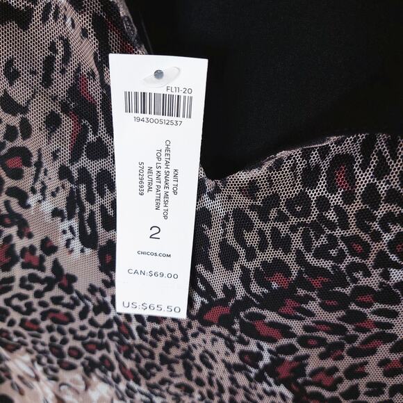 Chico’s NWT Cheetah & Snake Print Sheer Overlay Mesh Top Large - Picture 8 of 11